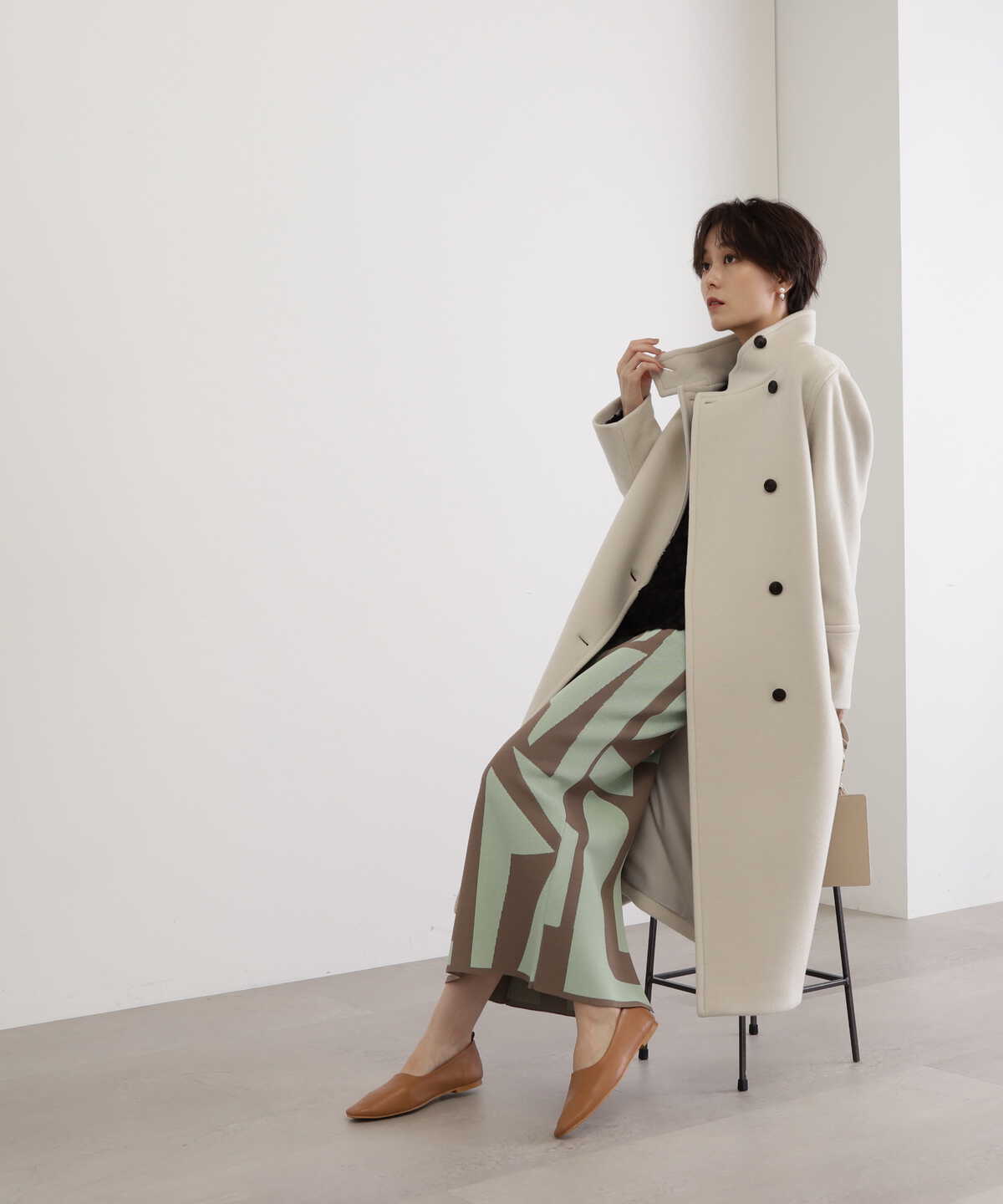 【稲垣莉生さん着用】【松井愛莉さん着用】パイルメルトンスタンドカラーロングコート《S Size Line》