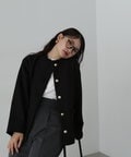 【Mikakoさん着用】【追加生産予約10月下旬-11月上旬入荷予定：ブラック】ゴールドボタンツイードブルゾン《S Size Line》