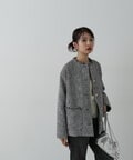 【Mikakoさん着用】【追加生産予約10月下旬-11月上旬入荷予定：ブラック】ゴールドボタンツイードブルゾン《S Size Line》