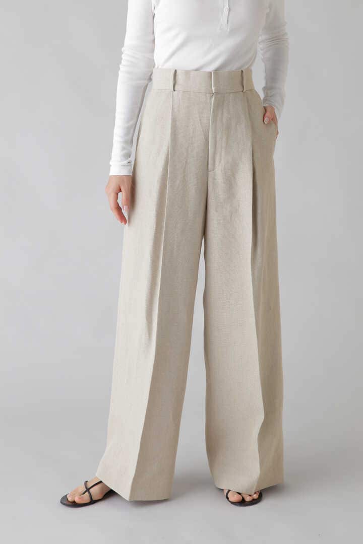 ATON / LINEN OXFORD TUCKED WIDE PANTS1
