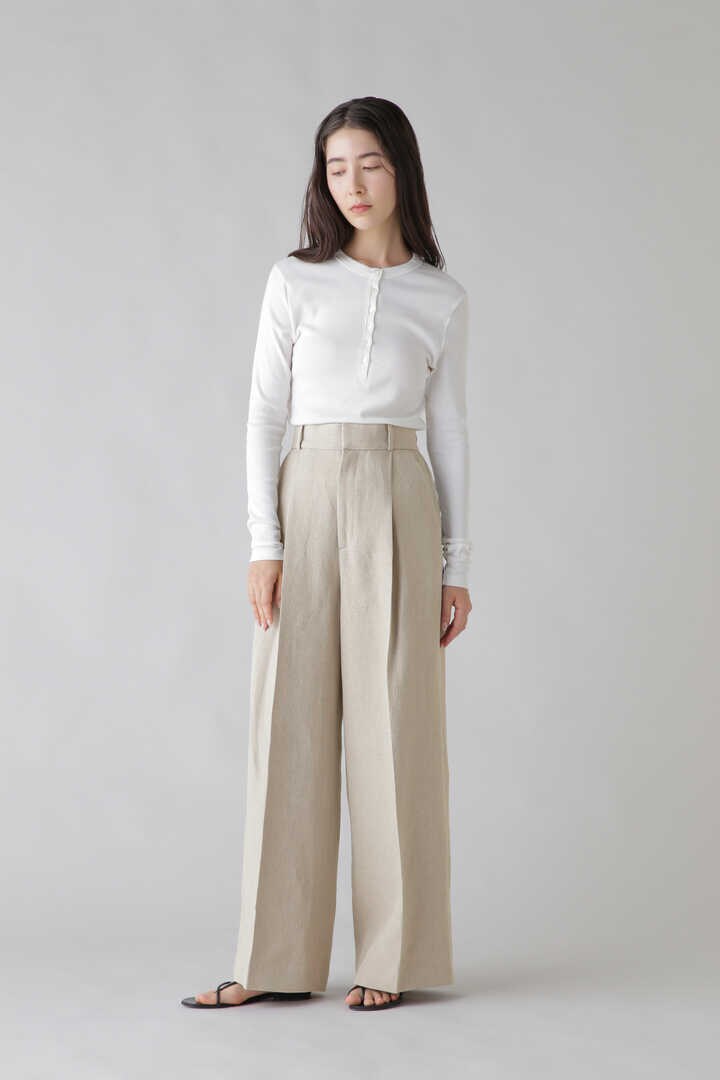 ATON / LINEN OXFORD TUCKED WIDE PANTS2