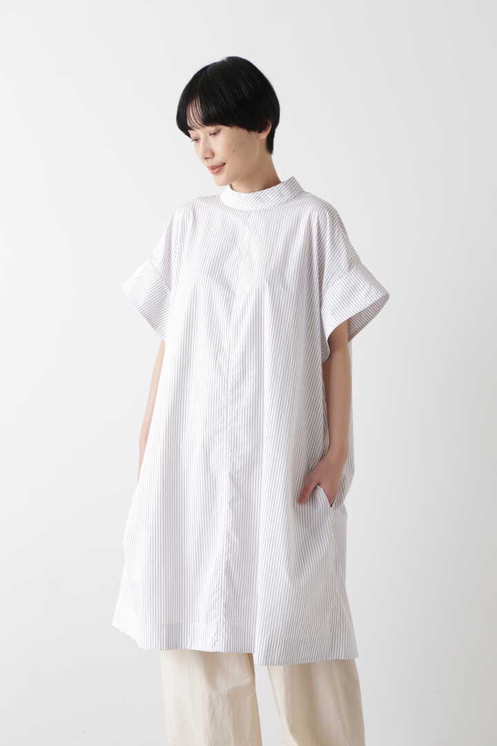STUDIO NICHOLSON / FINE STRIPE COTTON OPEN BACK SHORT DRESS1