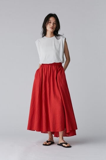 ATON / NATURAL DYED LINEN LAWN GATHERED SKIRT_100