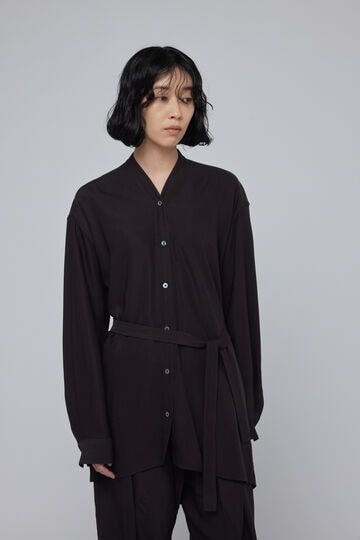 STUDIO NICHOLSON / VISCOSE LINEN TWILL COLLARLESS SHIRT_050