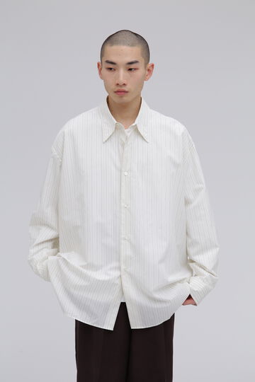 STUDIO NICHOLSON / TICKING STRIPE OVERSIZED FRENCH PLACKET SHIRT_030