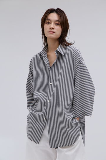 quitan / COTTON SILK STRIPE 3/4 SLEEVE SHIRT_120