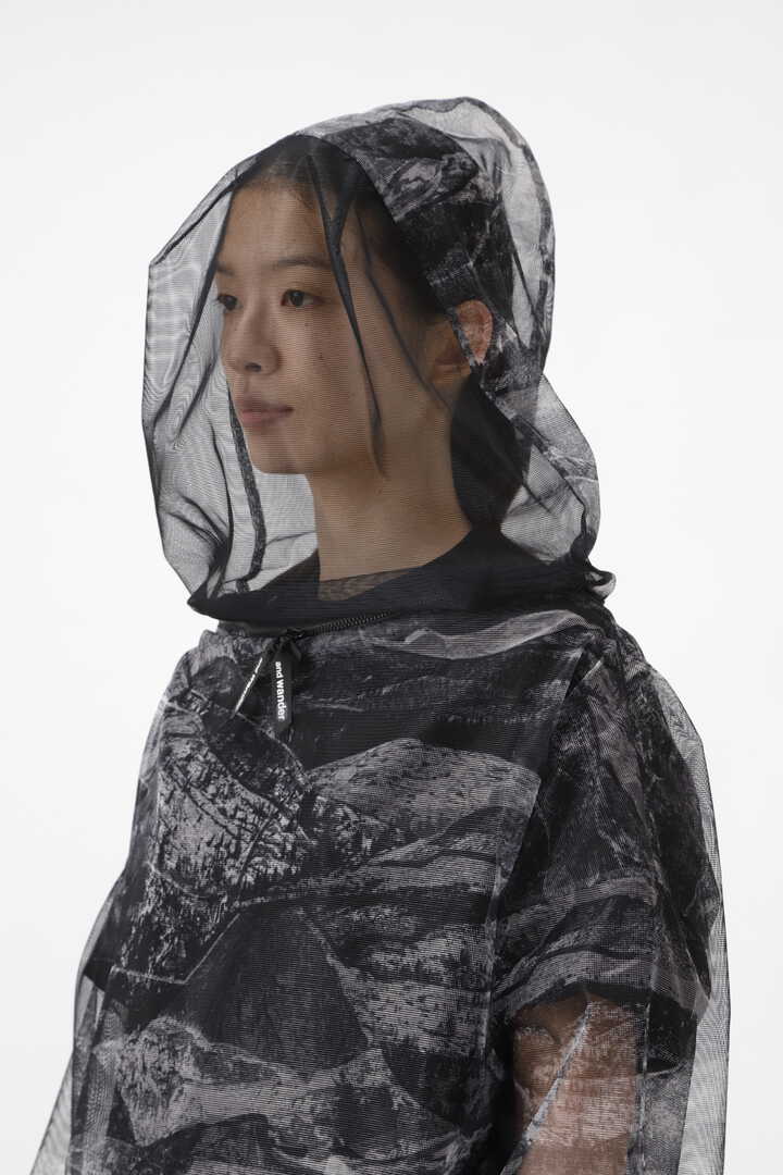 printed bug mesh hoodie