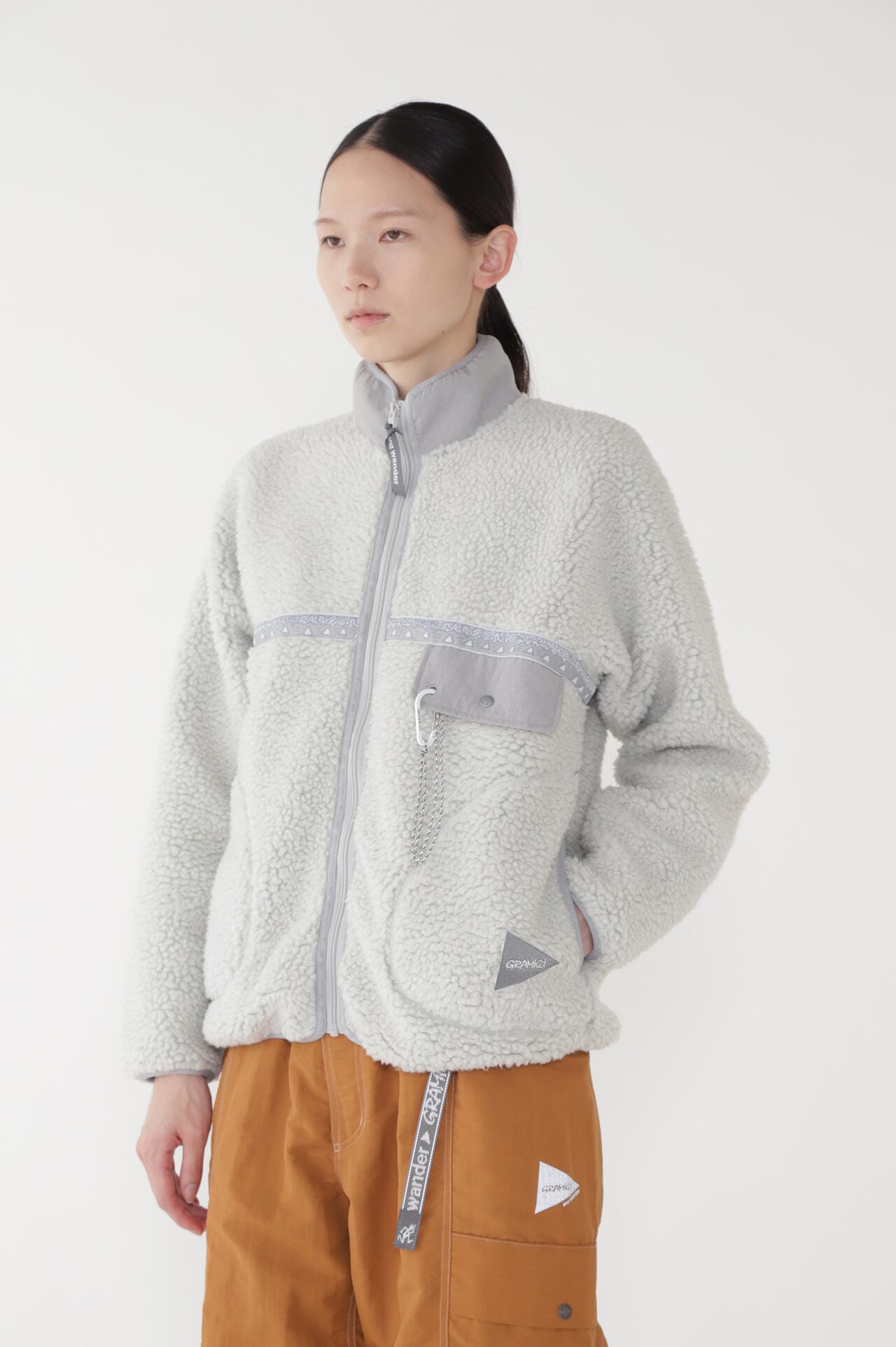 GRAMICCI × and wander JQ tape fleece jacket