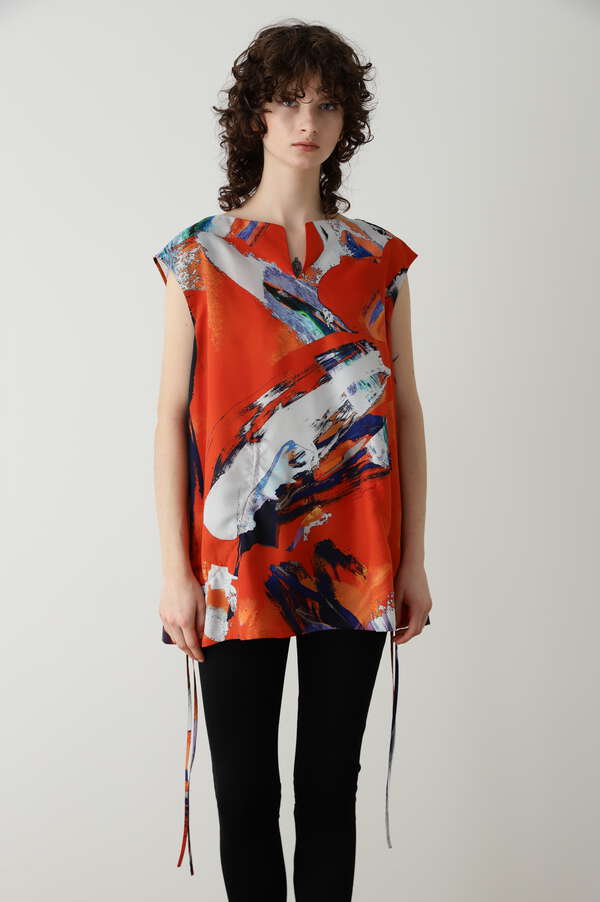 Printed Slit Neck Sleeveless Blouse