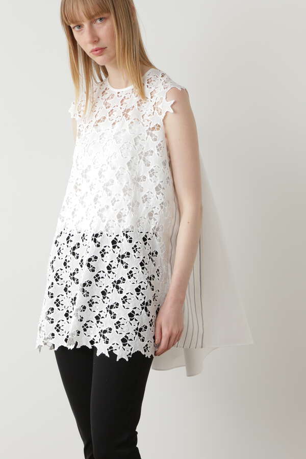【先行予約 4月下旬-5月上旬入荷予定】Star Lace/Stripe Combi Blouse
