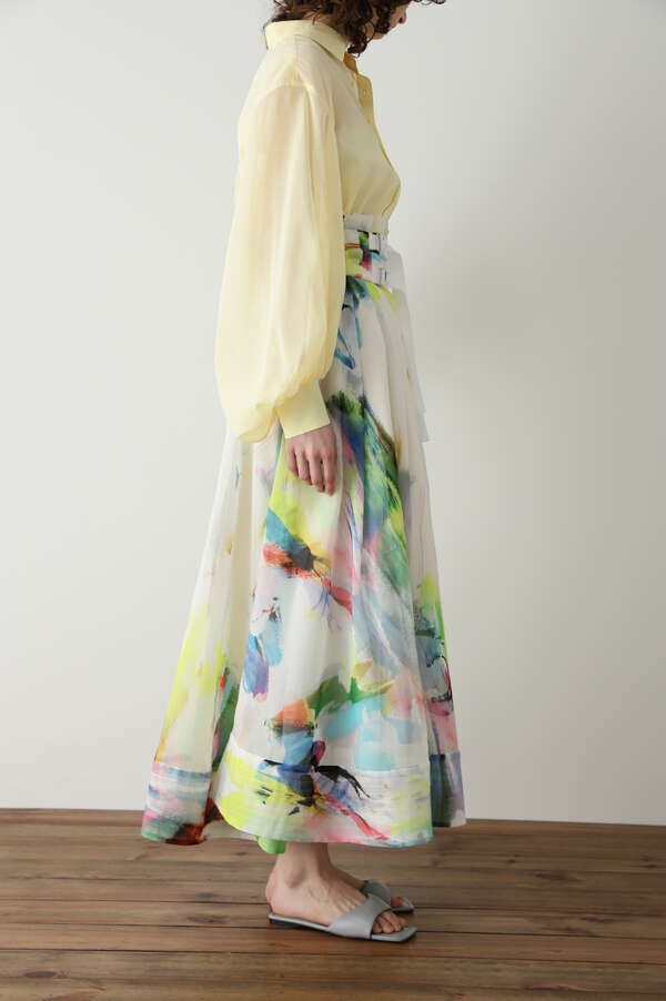 【TV着用】Printed Double Buckle Flare Skirt