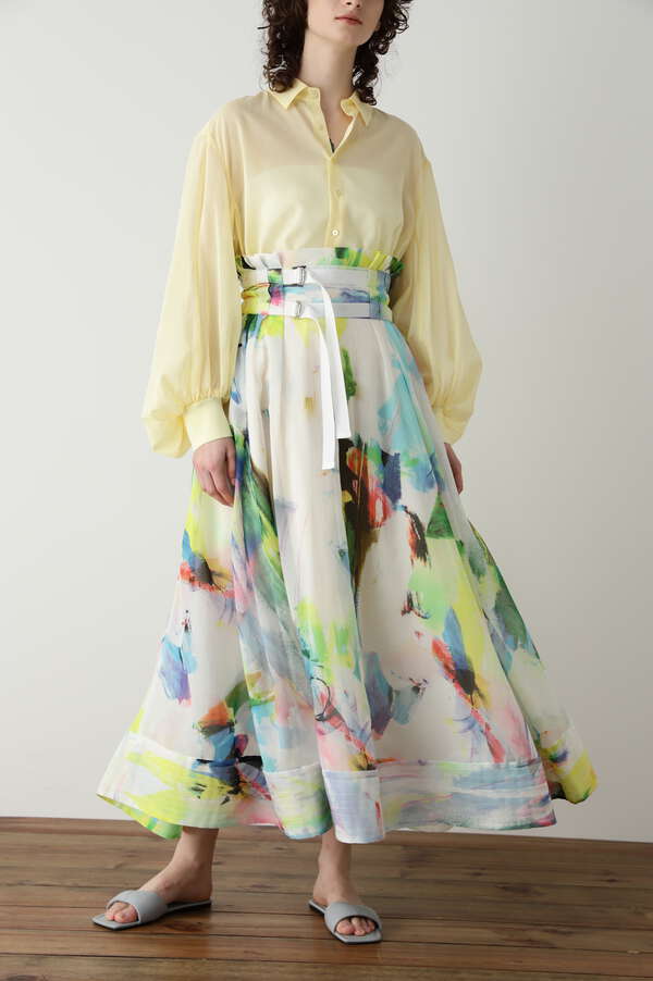 【TV着用】Printed Double Buckle Flare Skirt