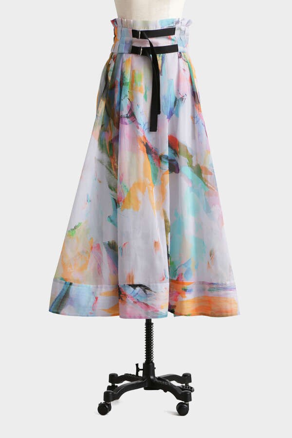 【TV着用】Printed Double Buckle Flare Skirt