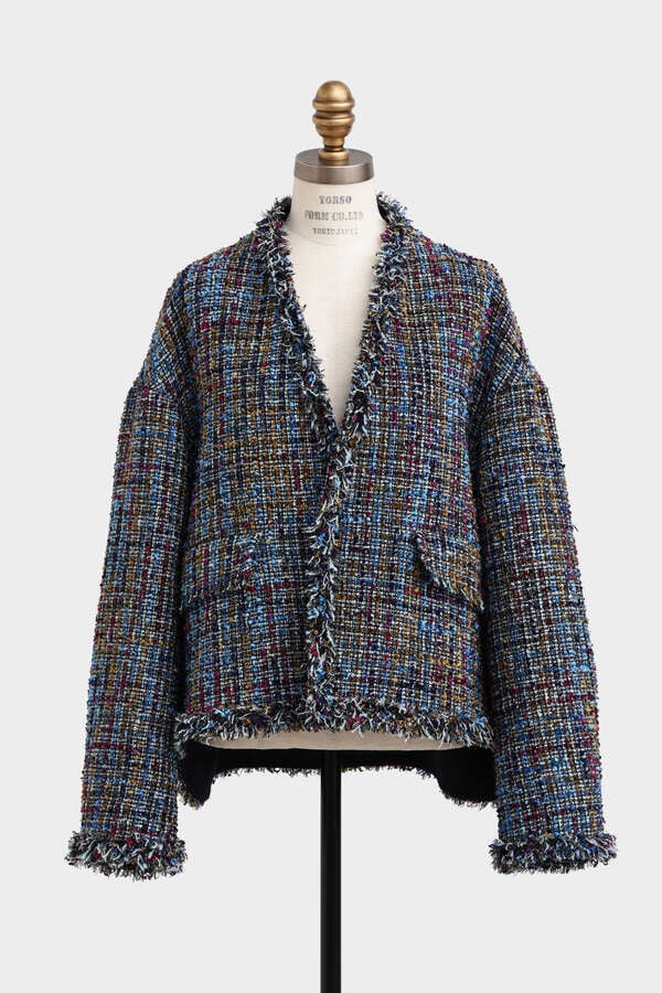 Collarless on sale tweed jacket