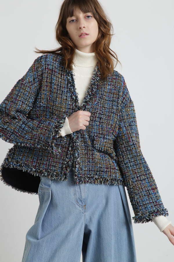 Collarless on sale tweed jacket