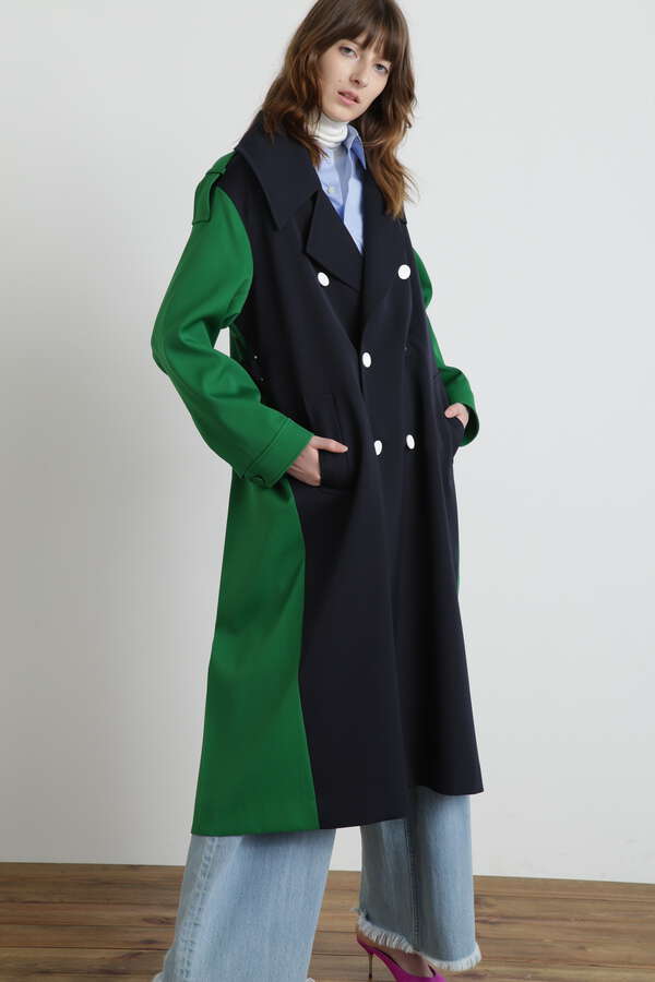 Color Blocking Officer Trench Coat