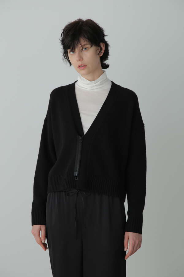 Wool Cropped Zip Up Cardigan