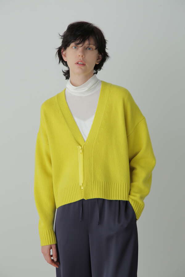 Wool Cropped Zip Up Cardigan