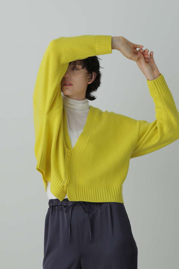 Wool Cropped Zip Up Cardigan