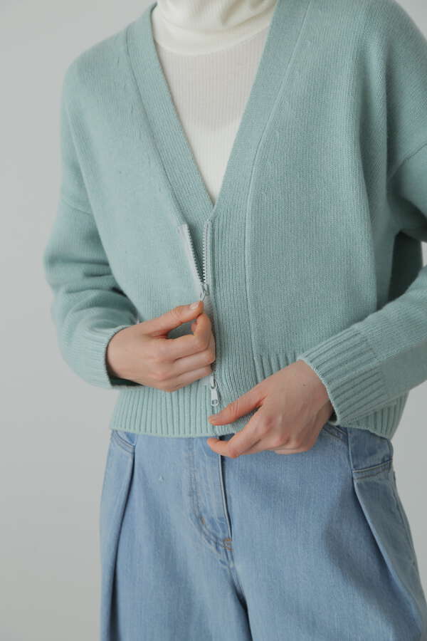 Wool Cropped Zip Up Cardigan