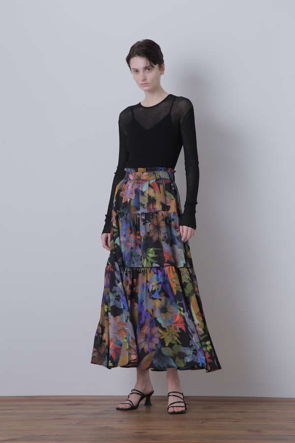 【TV着用】Flower Printed Flare Skirt