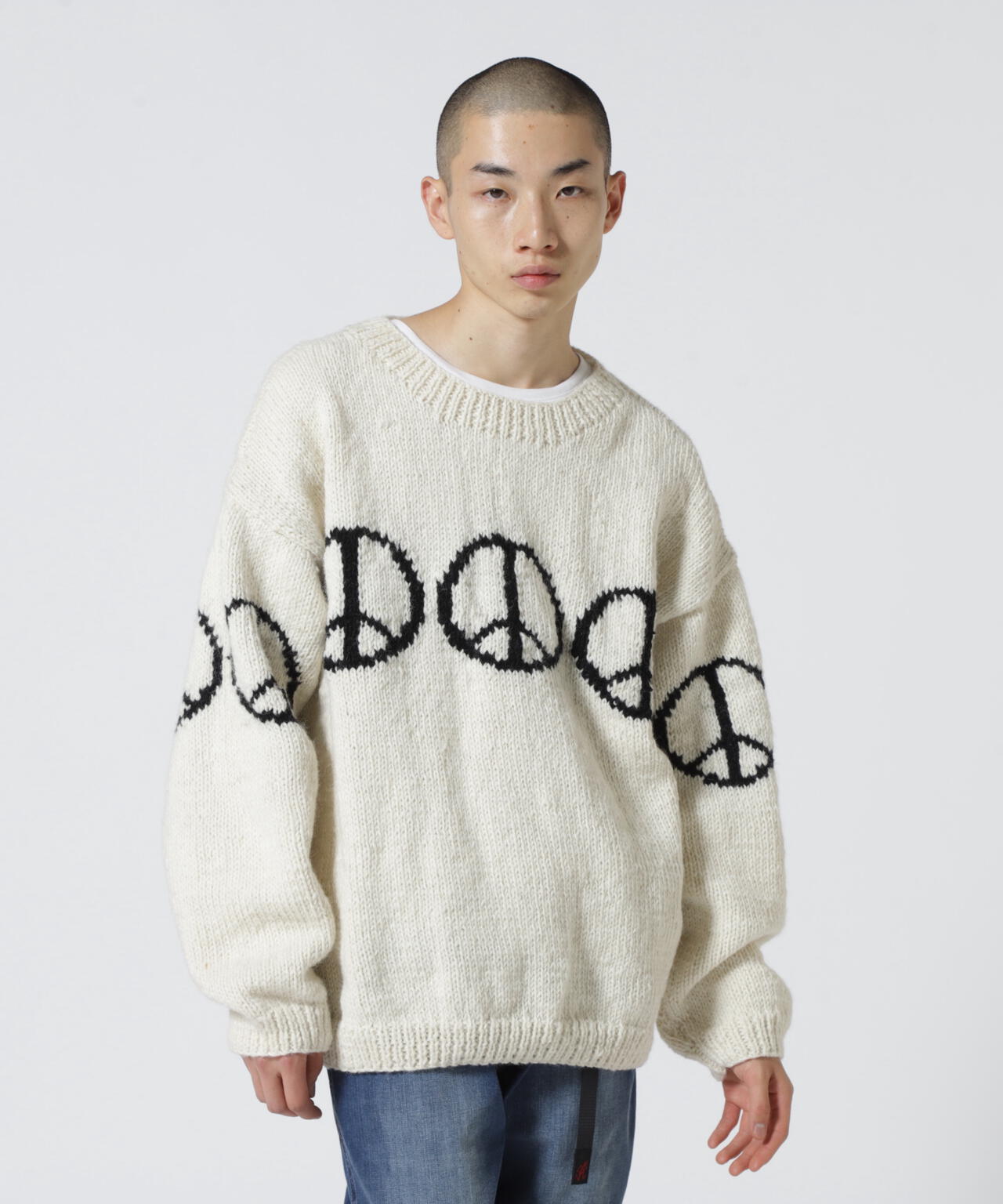 マクマホンニッティングミルズ LINE PEACE CREW NECK KNIT