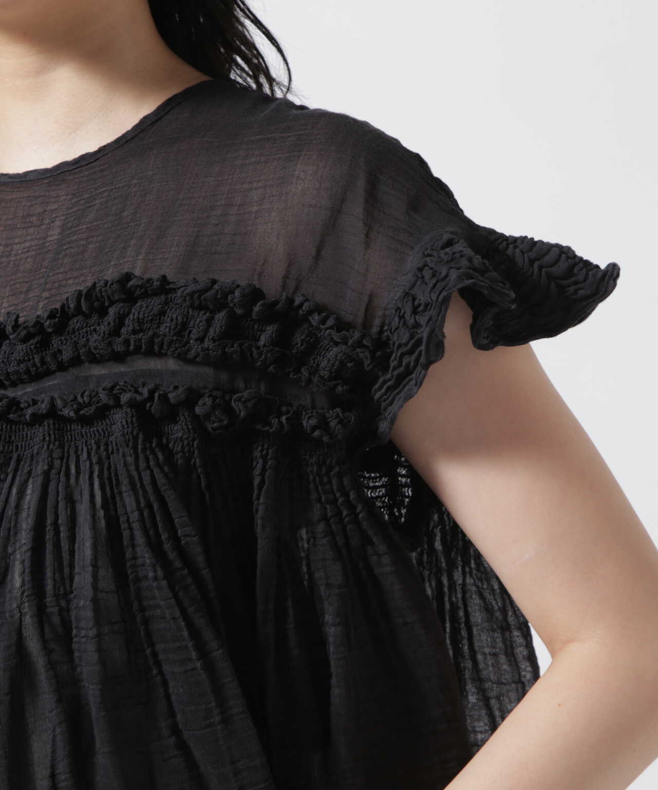 RHODOLIRION/ロドリリオン　SILK COTTON SHIRRING FRILL TOP