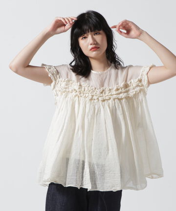 RHODOLIRION/ロドリリオン　SILK COTTON SHIRRING FRILL TOP