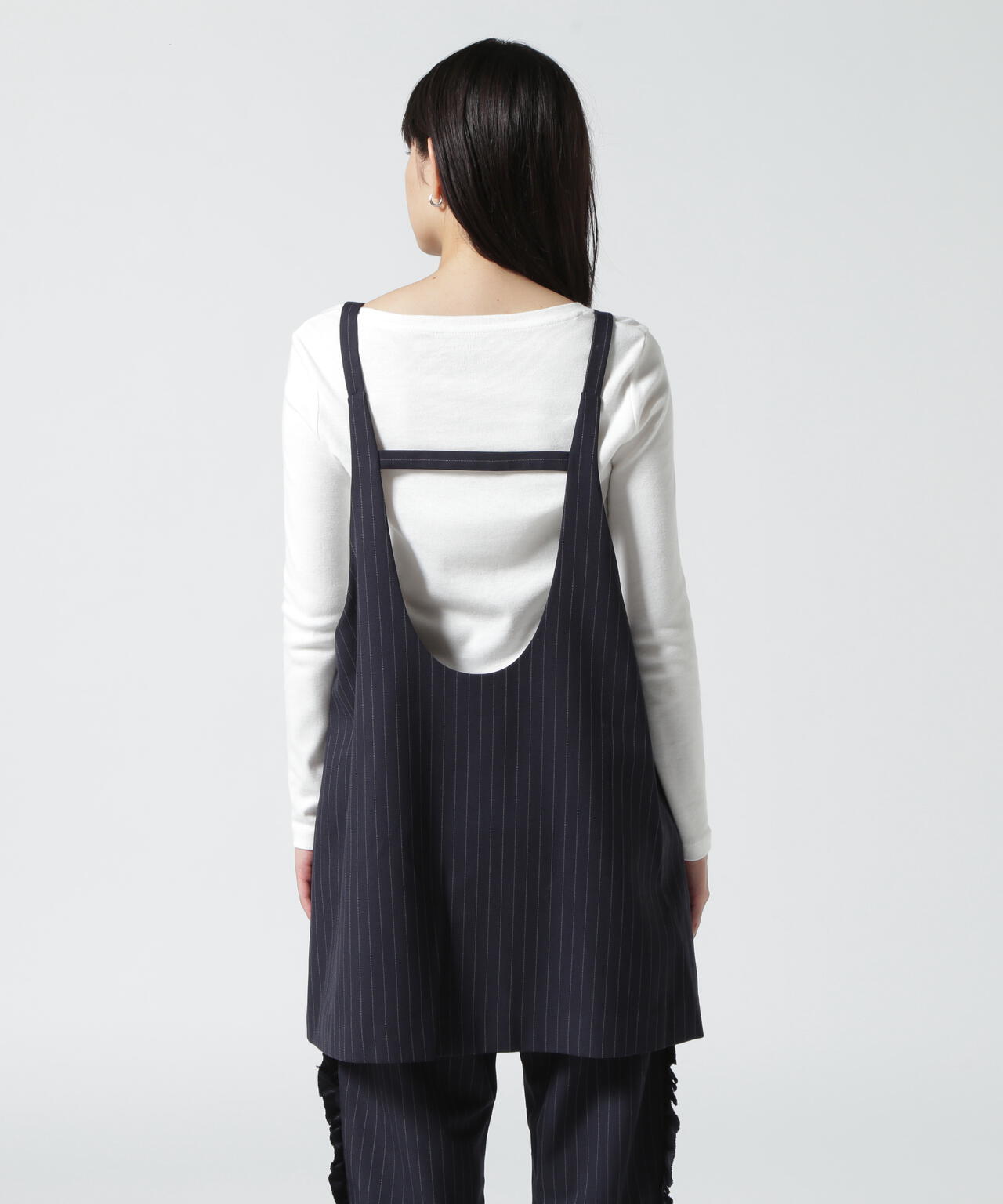 RHODOLIRION/ロドリリオン APRON TOP - PINSTRIPE GABARDINE | BEAVER