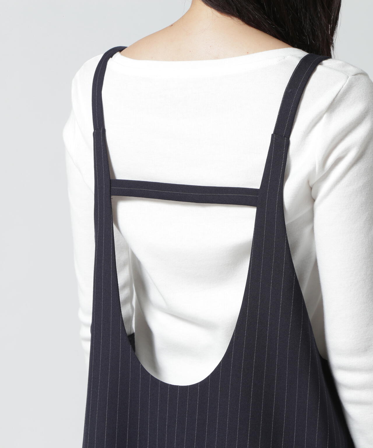 RHODOLIRION/ロドリリオン APRON TOP - PINSTRIPE GABARDINE | BEAVER 