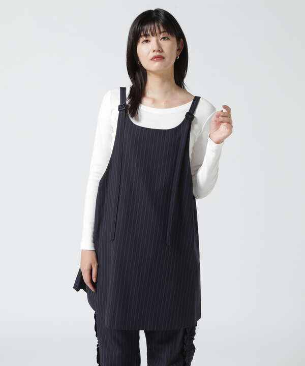 RHODOLIRION/ロドリリオン APRON TOP - PINSTRIPE GABARDINE