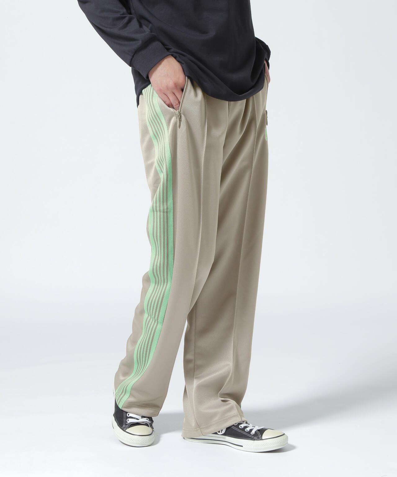 NeedlesストレートTrack Pant-Poly Smooth Gray-