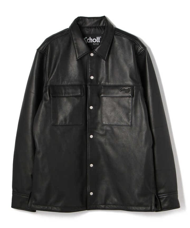 LAMB LEATHER PATCH POCKET SHIRT/レザー パッチポケット 