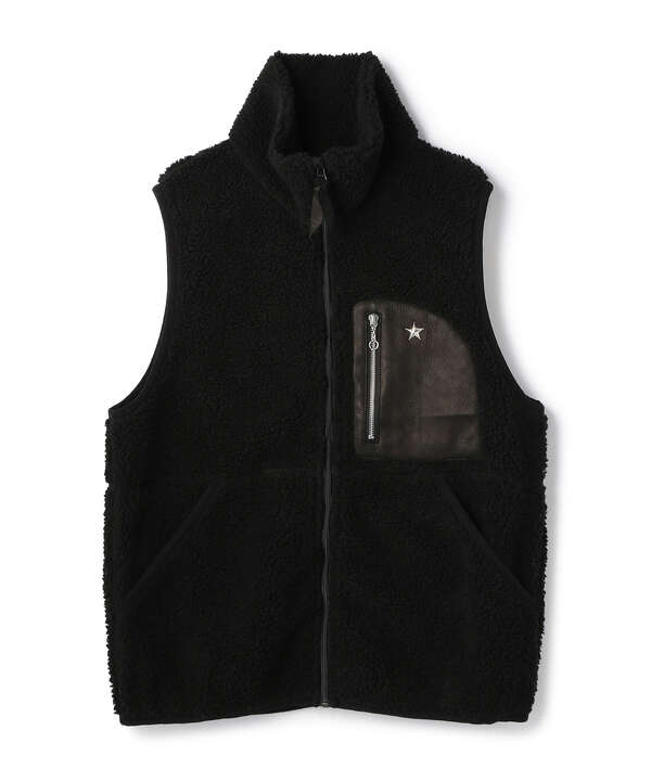 LEATHER POCKET PILE VEST/レザー ポケットパイル ベスト