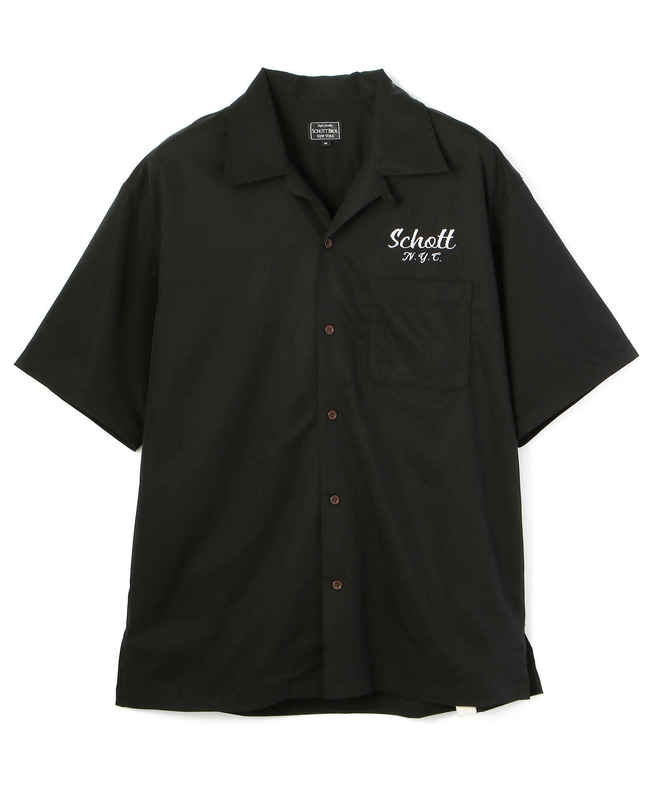 希少 SCHOTT ショット 刺繍 半袖 ボーリングシャツ 黒 Lサイズメーカーブランド