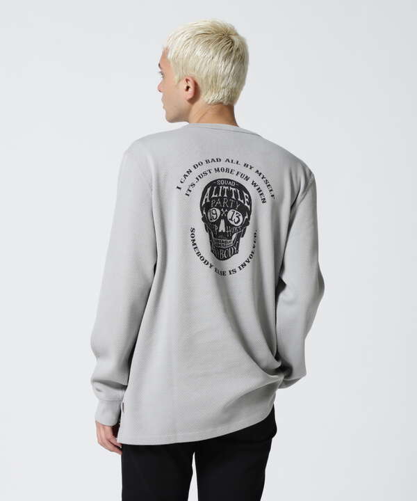 HONEYCOMB LONG SLEEVE HENLEY NECK T-SHIRT "SKULL"/ハニカムロングスリーブヘンリーネックT