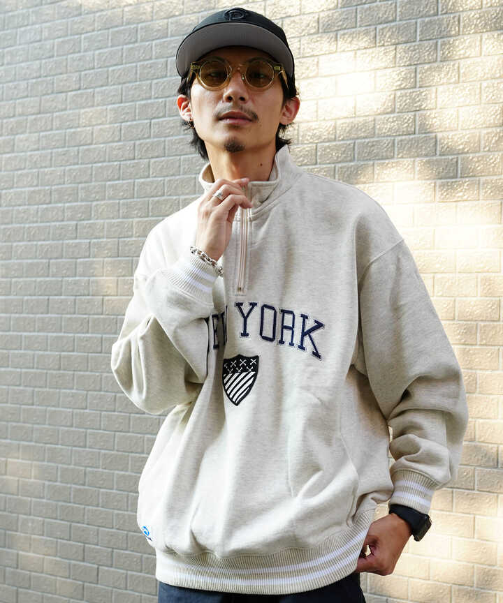 【WEB LIMITED】LINE RIB HZ SWEAT SHEELD PATCH/ラインリブ ハーフジップ パッチスウェット