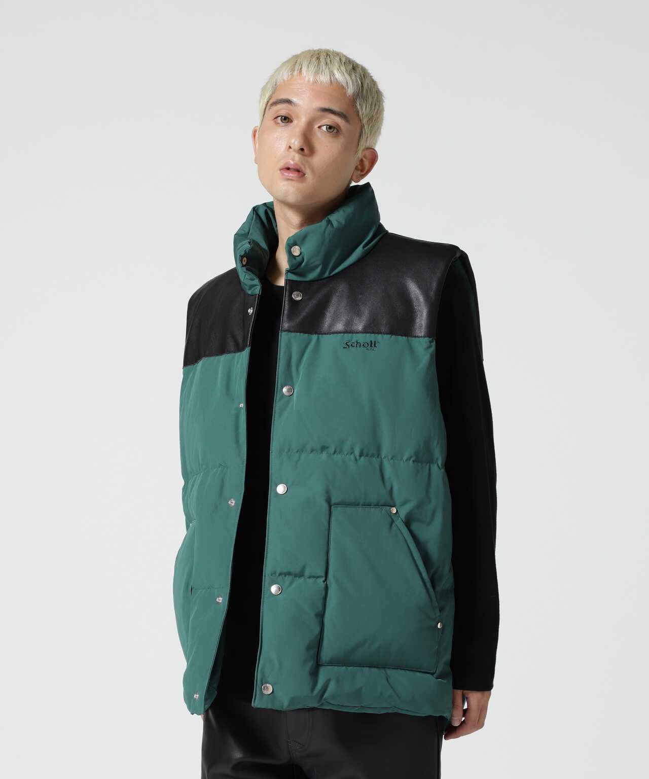 LEATHER COMBI DOWN VEST/レザーコンビ ダウンベスト | Schott 