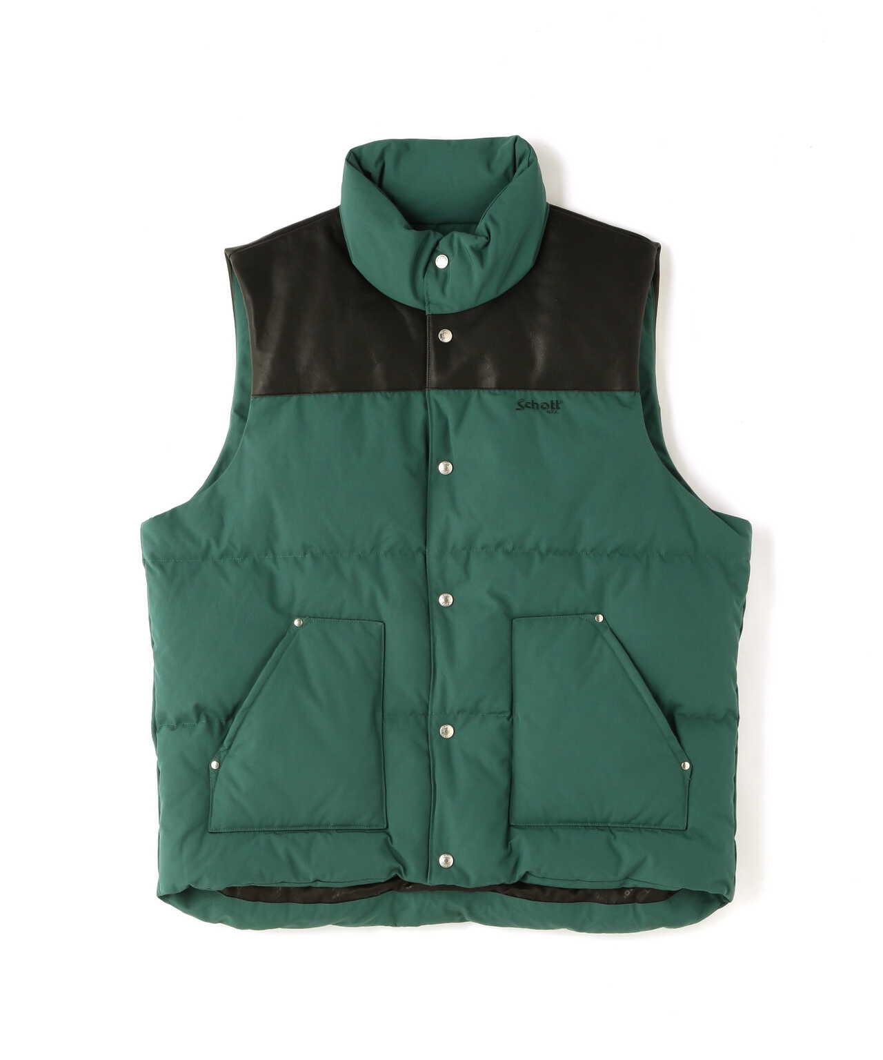 LEATHER COMBI DOWN VEST/レザーコンビ ダウンベスト | Schott ...