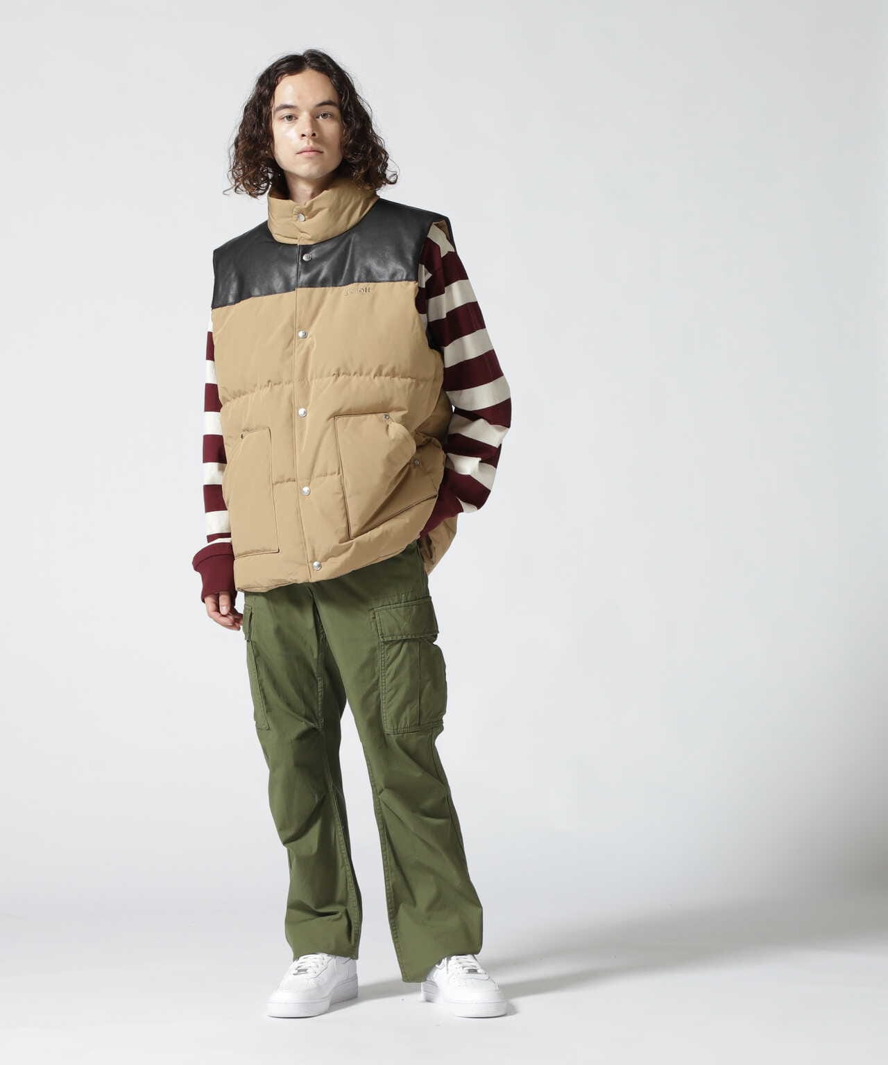 LEATHER COMBI DOWN VEST/レザーコンビ ダウンベスト | Schott