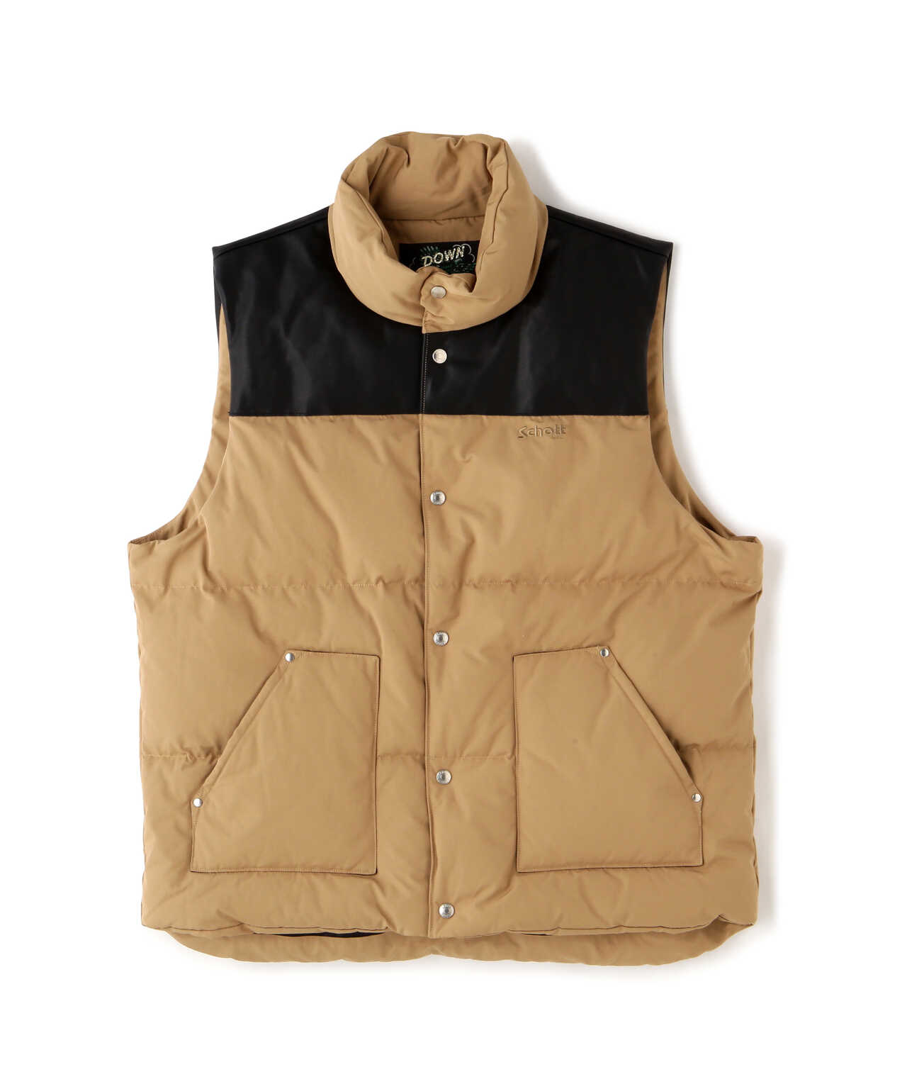 LEATHER COMBI DOWN VEST/レザーコンビ ダウンベスト | Schott 