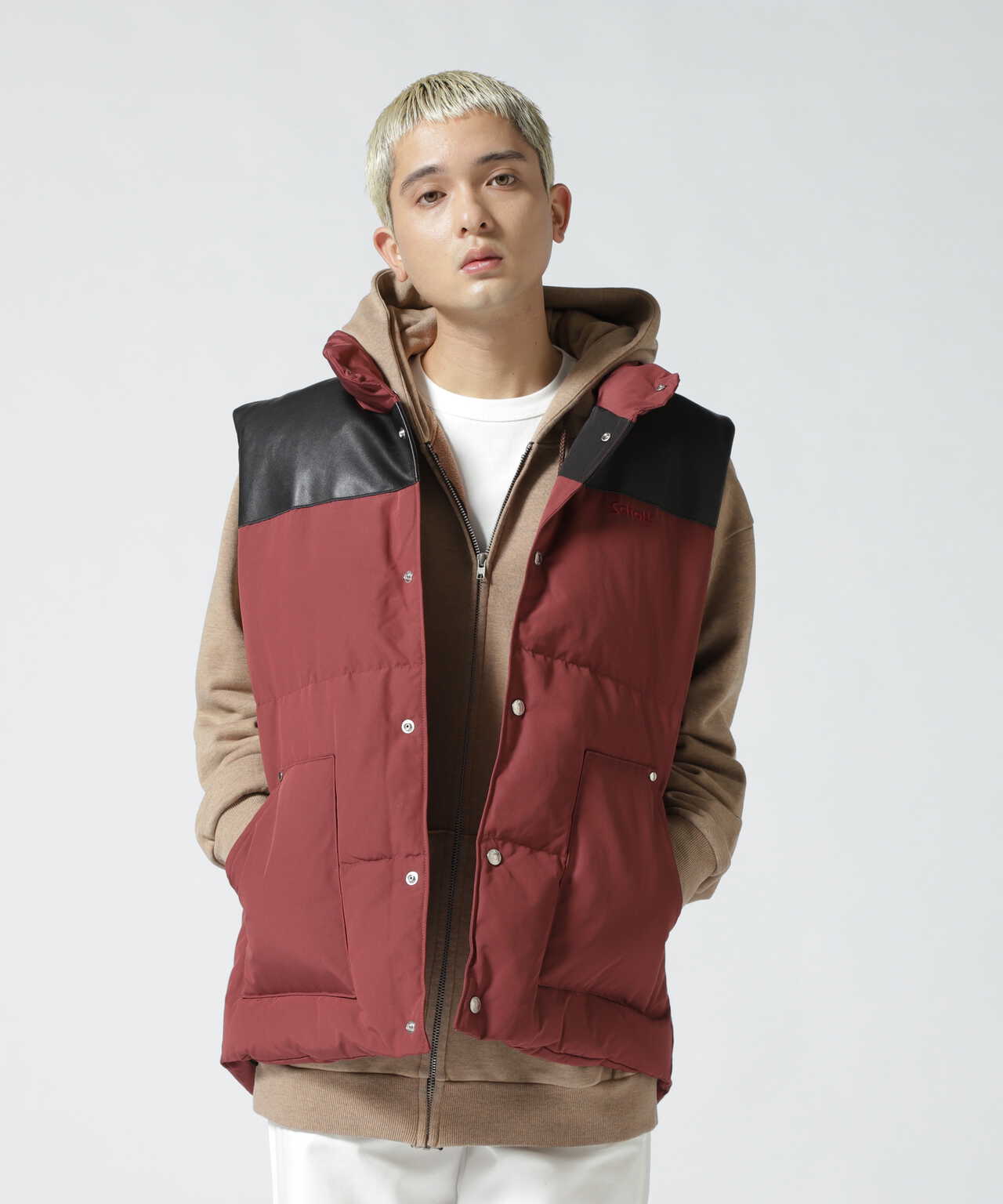 LEATHER COMBI DOWN VEST/レザーコンビ ダウンベスト | Schott