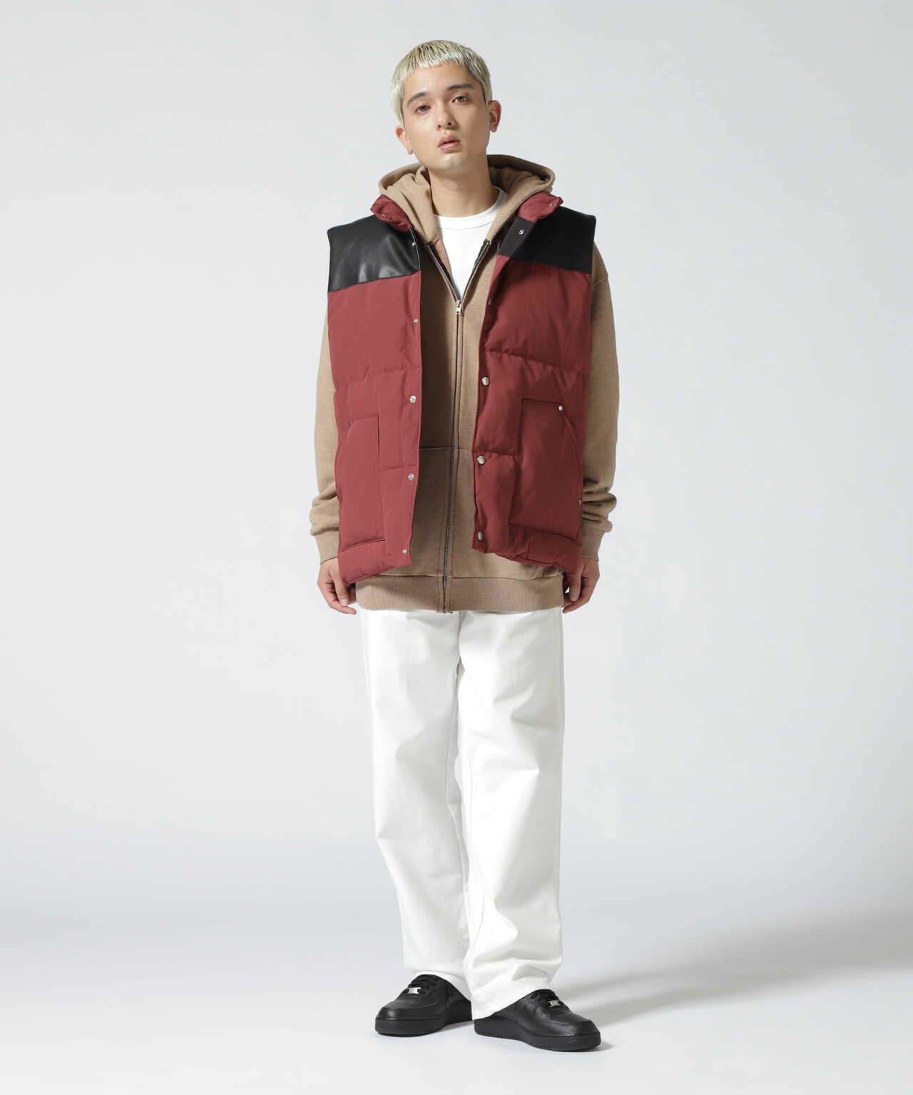 LEATHER COMBI DOWN VEST/レザーコンビ ダウンベスト | Schott