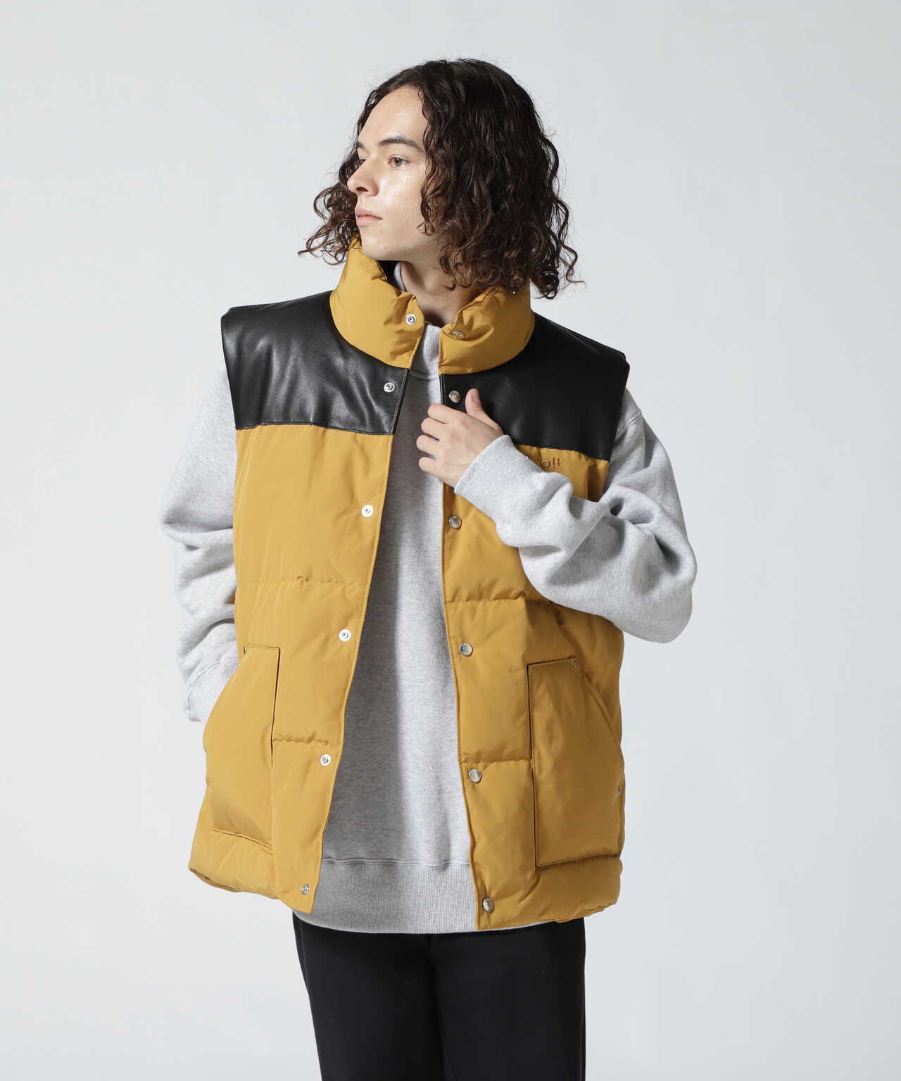 LEATHER COMBI DOWN VEST/レザーコンビ　ダウンベスト