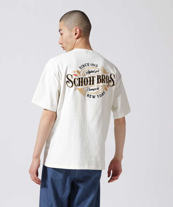 S/S T-SHIRT "EMBROIDERED　SCHOTT　BROS."/刺繍Tシャツ "ショットブロス"