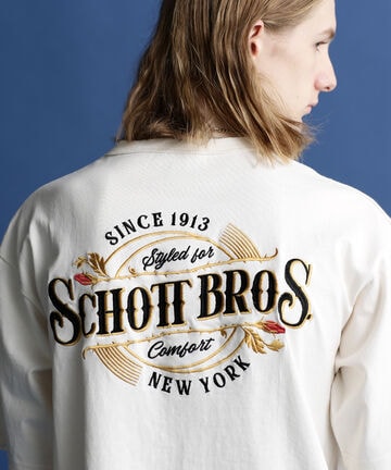 S/S T-SHIRT ”EMBROIDERED　SCHOTT　BROS.”/刺繍Tシャツ ”ショットブロス”