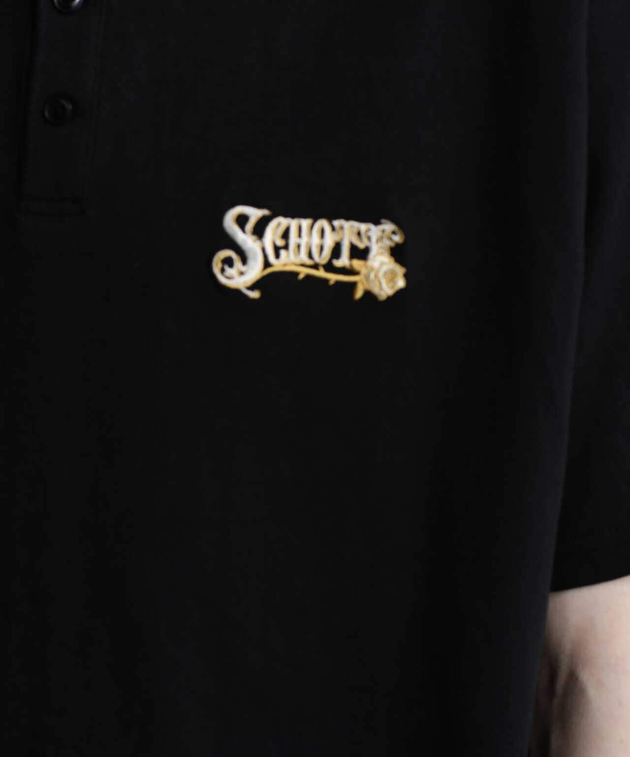 S/S HENLEY NECK T-SHIRT "EMBROIDERED SCHOTT"/ヘンリーネック刺繍Tシャツ