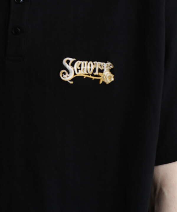 S/S HENLEY NECK T-SHIRT "EMBROIDERED SCHOTT"/ヘンリーネック刺繍Tシャツ