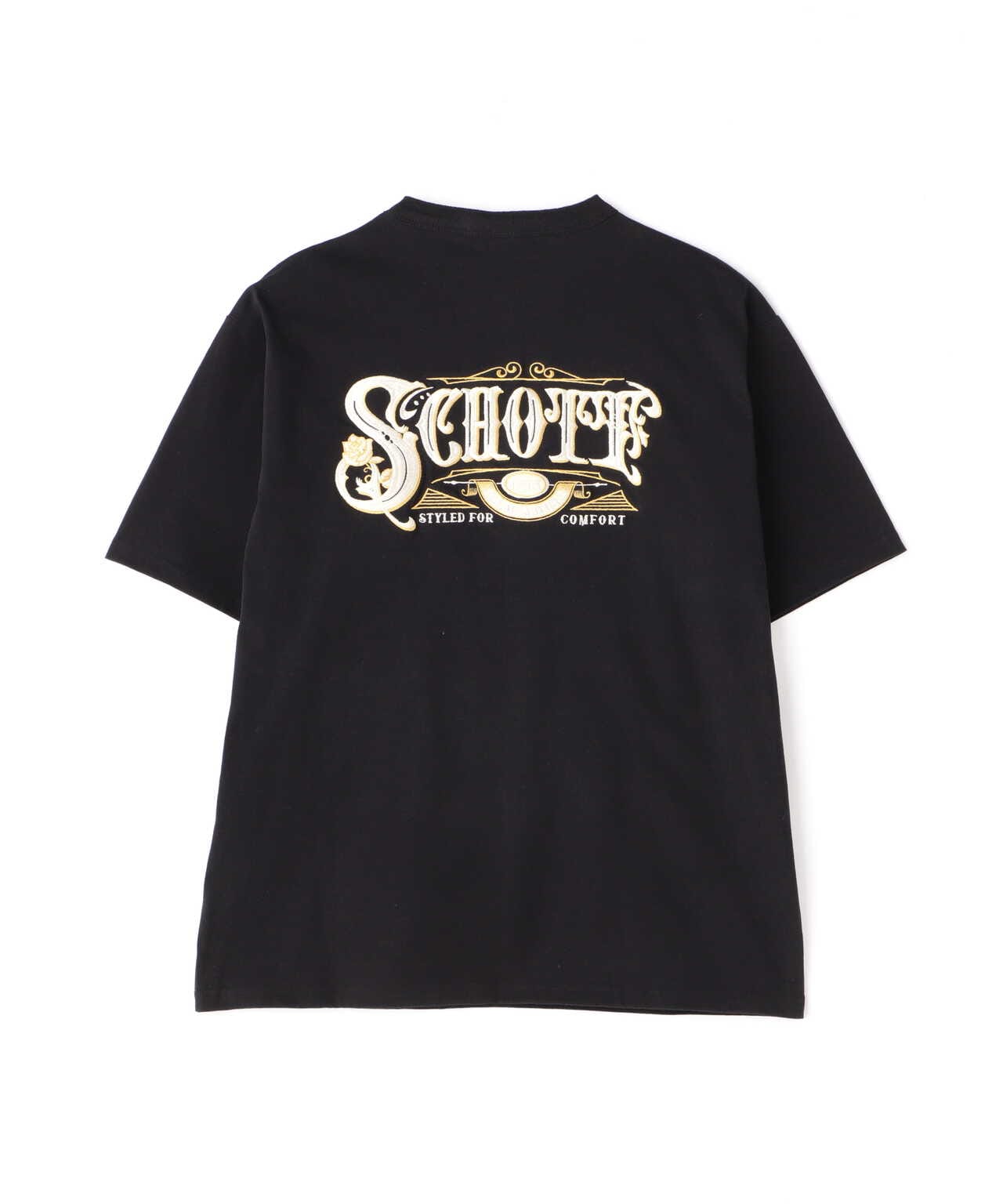 S/S HENLEY NECK T-SHIRT "EMBROIDERED SCHOTT"/ヘンリーネック刺繍Tシャツ