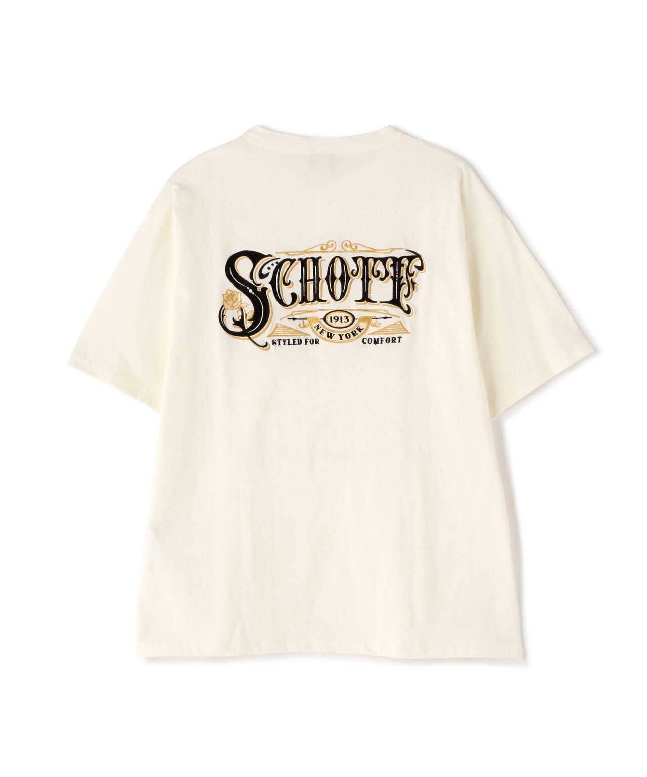 S/S HENLEY NECK T-SHIRT "EMBROIDERED SCHOTT"/ヘンリーネック刺繍Tシャツ